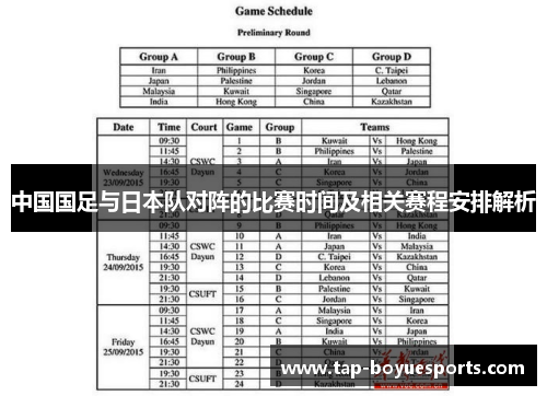 中国国足与日本队对阵的比赛时间及相关赛程安排解析 中国国足与日本队对阵的比赛时间及相关赛程安排解析